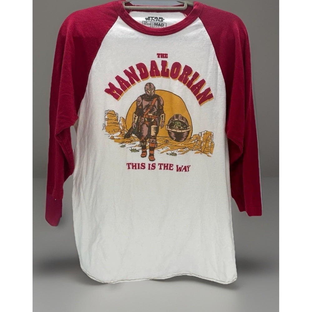 Mad Engine Star Wars The Mandalorian Grogu Men's T-Shirt Med White Red